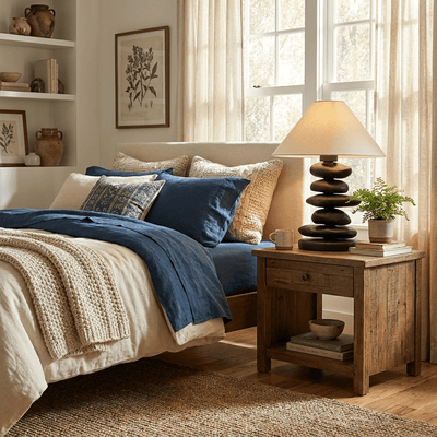 Stacked Pebble Wood Table Lamp