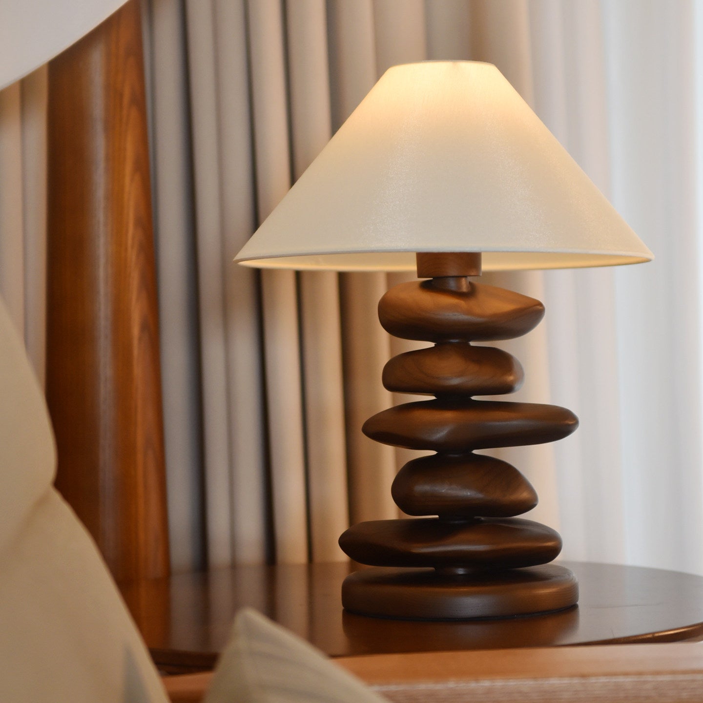 Stacked Pebble Wood Table Lamp