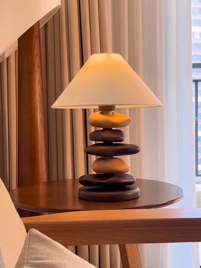 Stacked Pebble Wood Table Lamp
