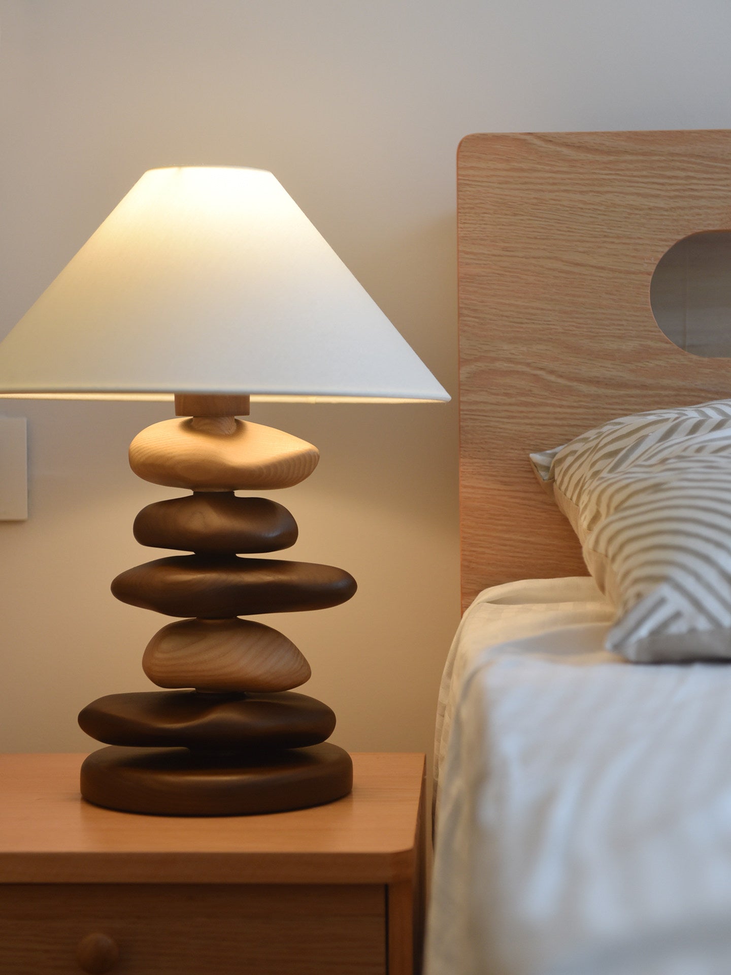 Stacked Pebble Wood Table Lamp