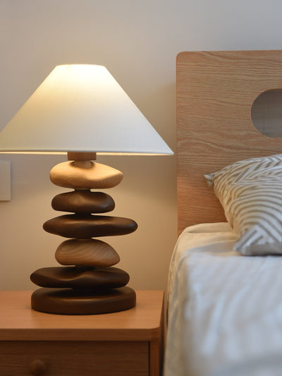 Stacked Pebble Wood Table Lamp