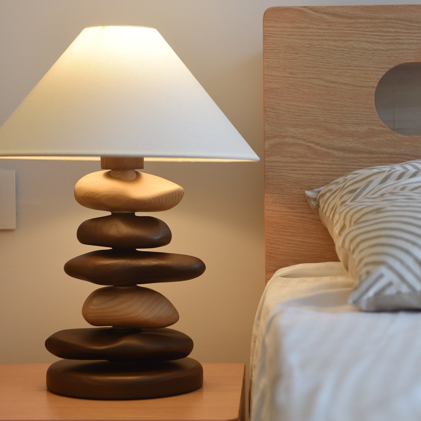 Stacked Pebble Wood Table Lamp