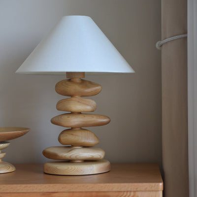 Stacked Pebble Wood Table Lamp