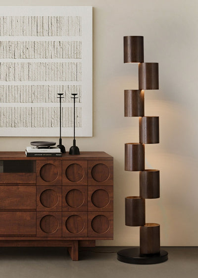Aris Stacked Wood Tower Floor Lamp
