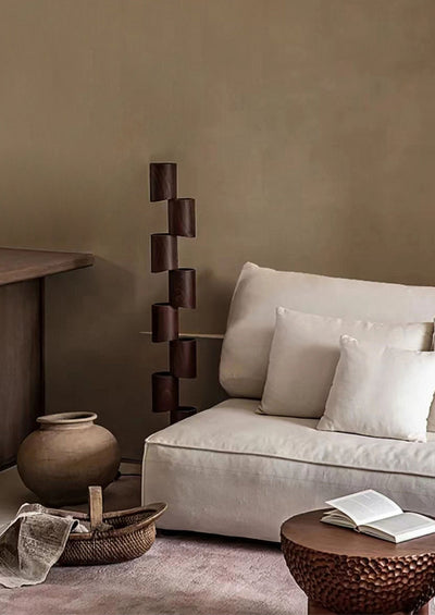 Aris Stacked Wood Tower Floor Lamp