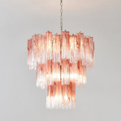 Liorinira Chandelier Pink Glass Tubes Layered Modern