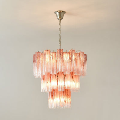 Liorinira Chandelier Pink Glass Tubes Layered Modern