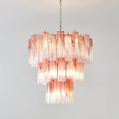 Liorinira Chandelier Pink Glass Tubes Layered Modern