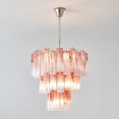 Liorinira Chandelier Pink Glass Tubes Layered Modern