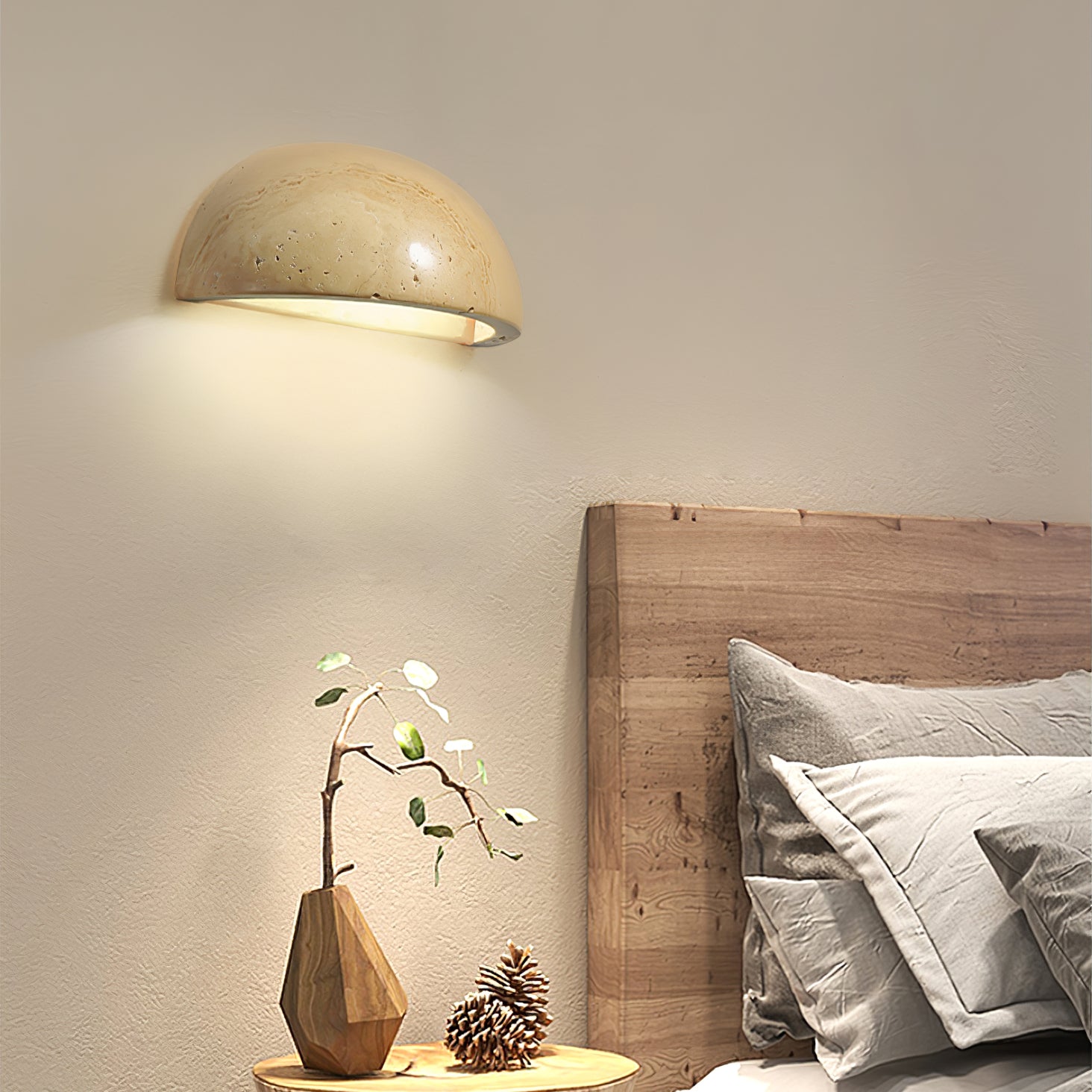 Vethayra Half-Dome Travertine Wall Light