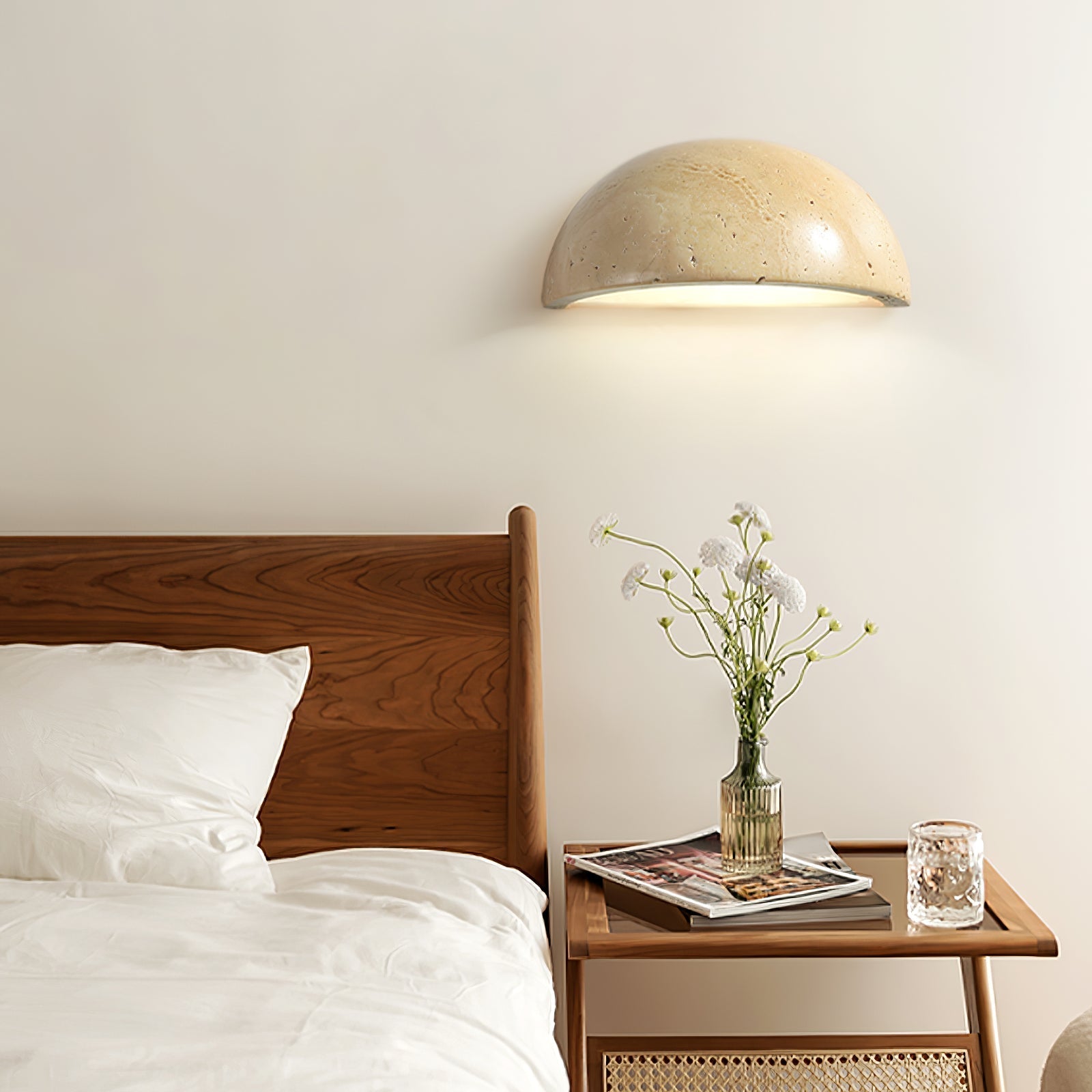 Vethayra Half-Dome Travertine Wall Light
