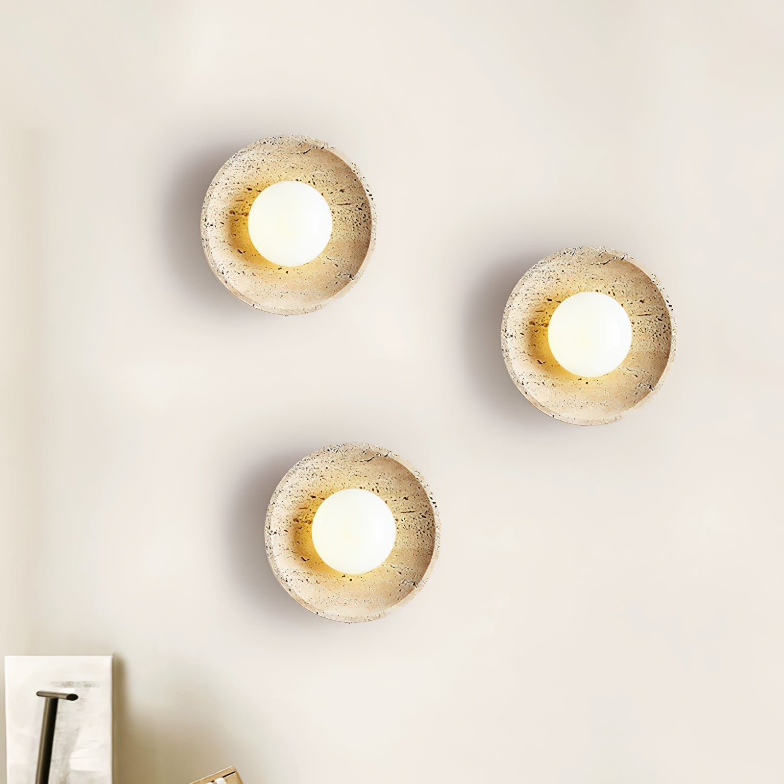 Hylso Ring Shade Travertine Wall Light