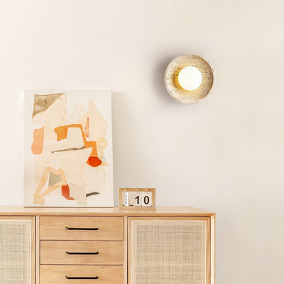Hylso Ring Shade Travertine Wall Light