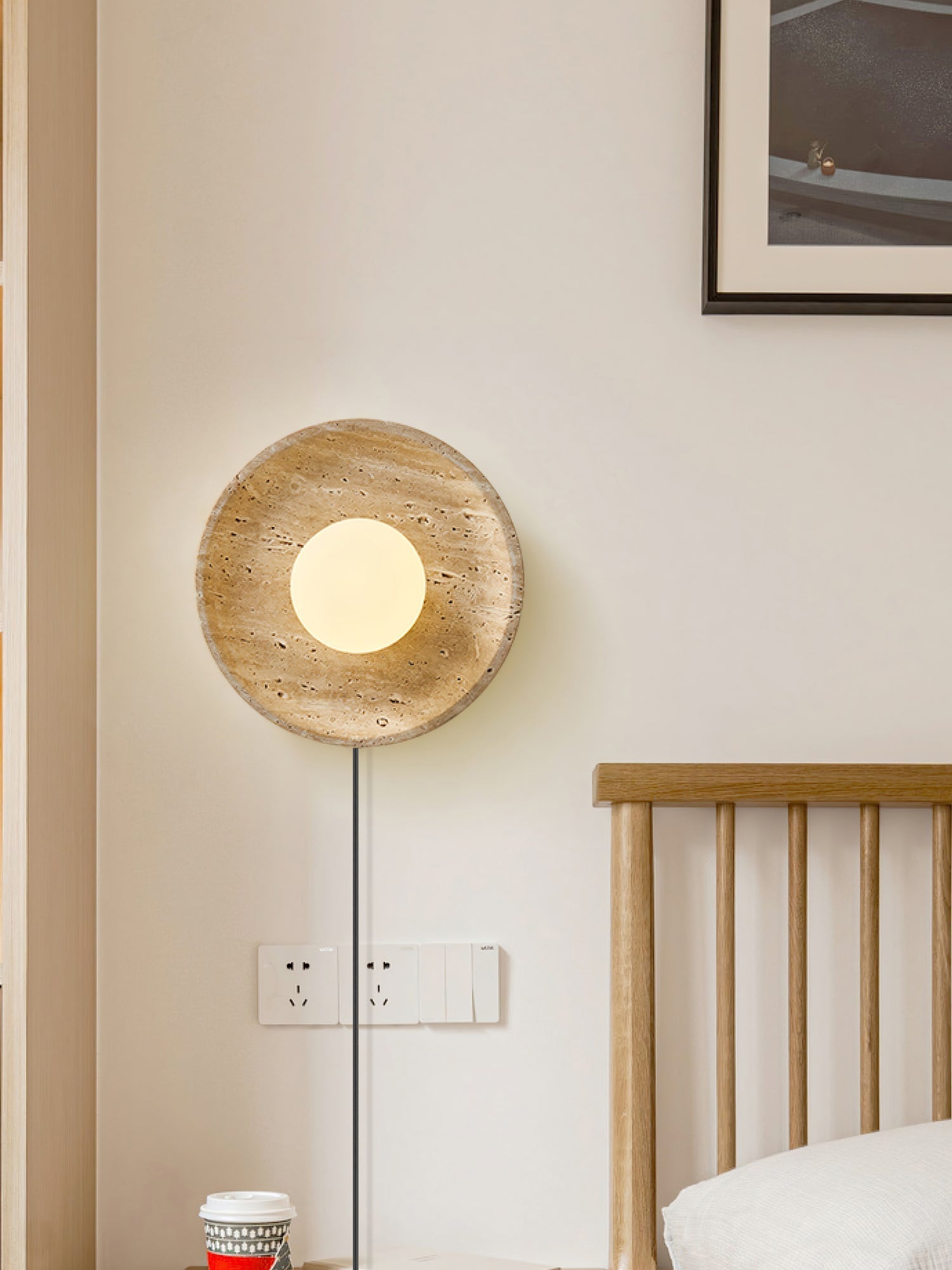 Hylso Ring Shade Travertine Wall Light