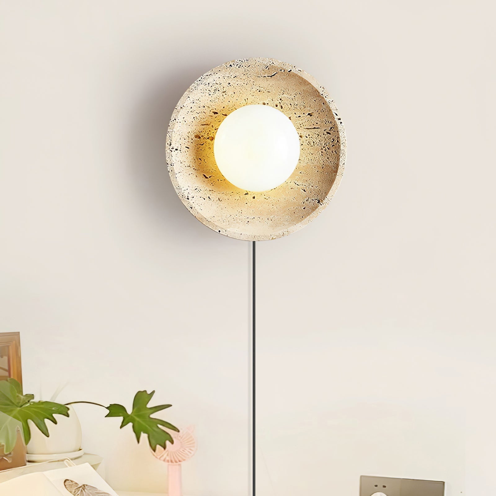 Hylso Ring Shade Travertine Wall Light
