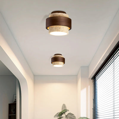 Perra Layered Ring Travertine Ceiling Light