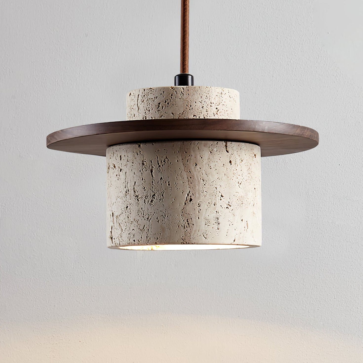Valerelle Disc Cylinder Travertine Pendant Light