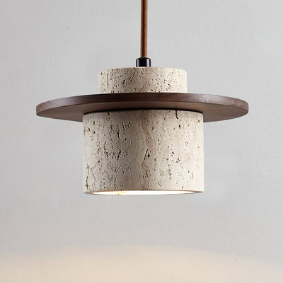 Valerelle Disc Cylinder Travertine Pendant Light
