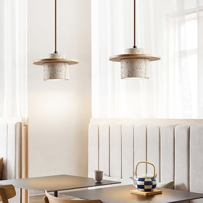 Valerelle Disc Cylinder Travertine Pendant Light