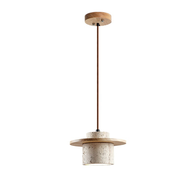 Valerelle Disc Cylinder Travertine Pendant Light