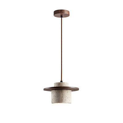 Valerelle Disc Cylinder Travertine Pendant Light