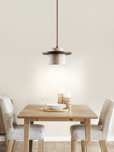 Valerelle Disc Cylinder Travertine Pendant Light