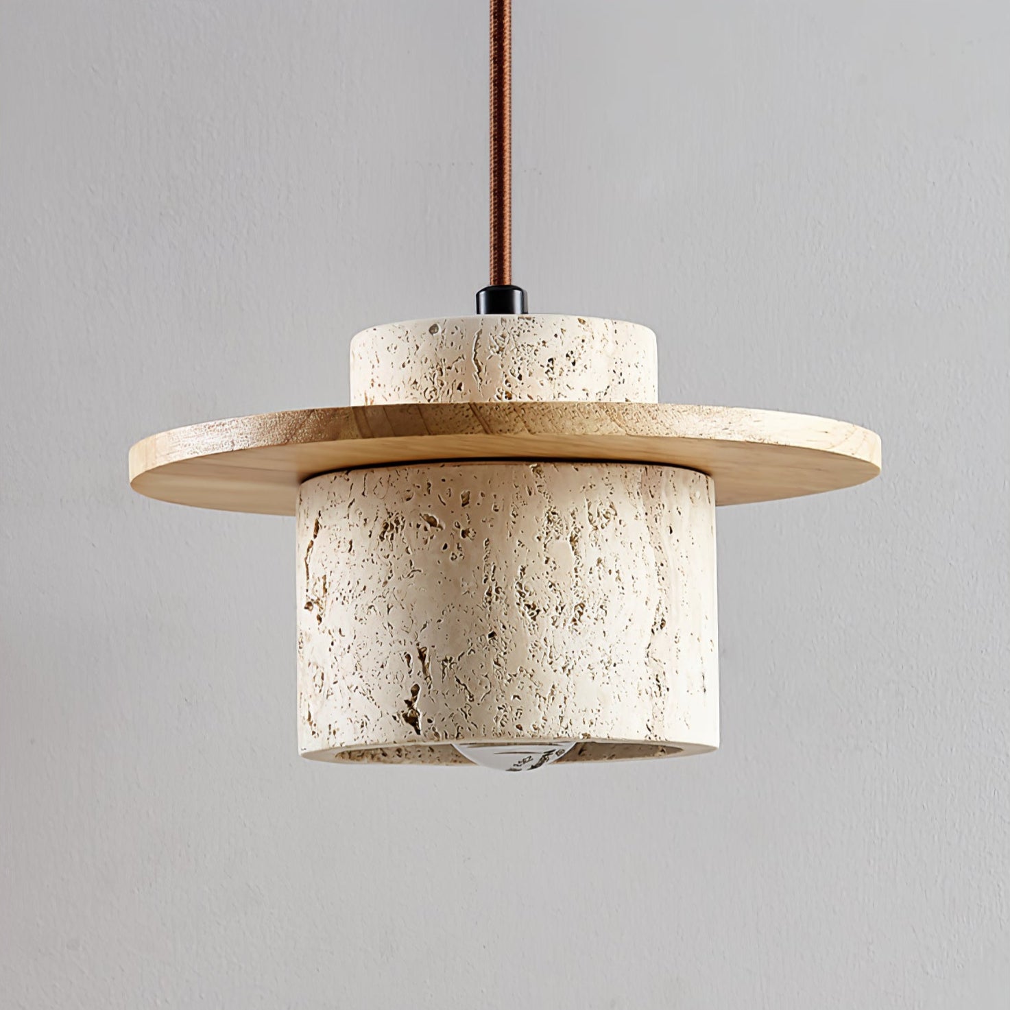 Valerelle Disc Cylinder Travertine Pendant Light