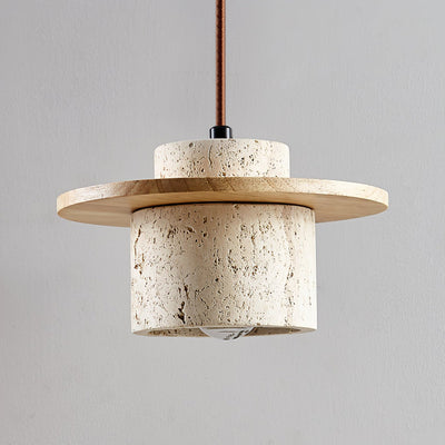 Valerelle Disc Cylinder Travertine Pendant Light