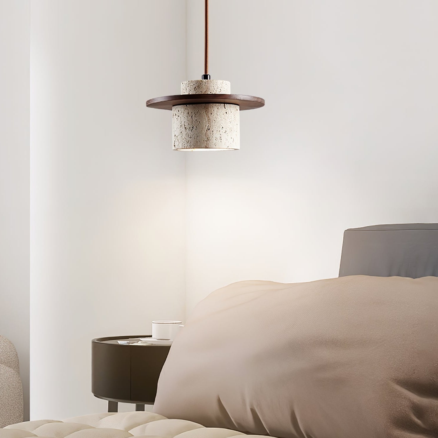 Valerelle Disc Cylinder Travertine Pendant Light