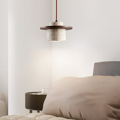 Valerelle Disc Cylinder Travertine Pendant Light