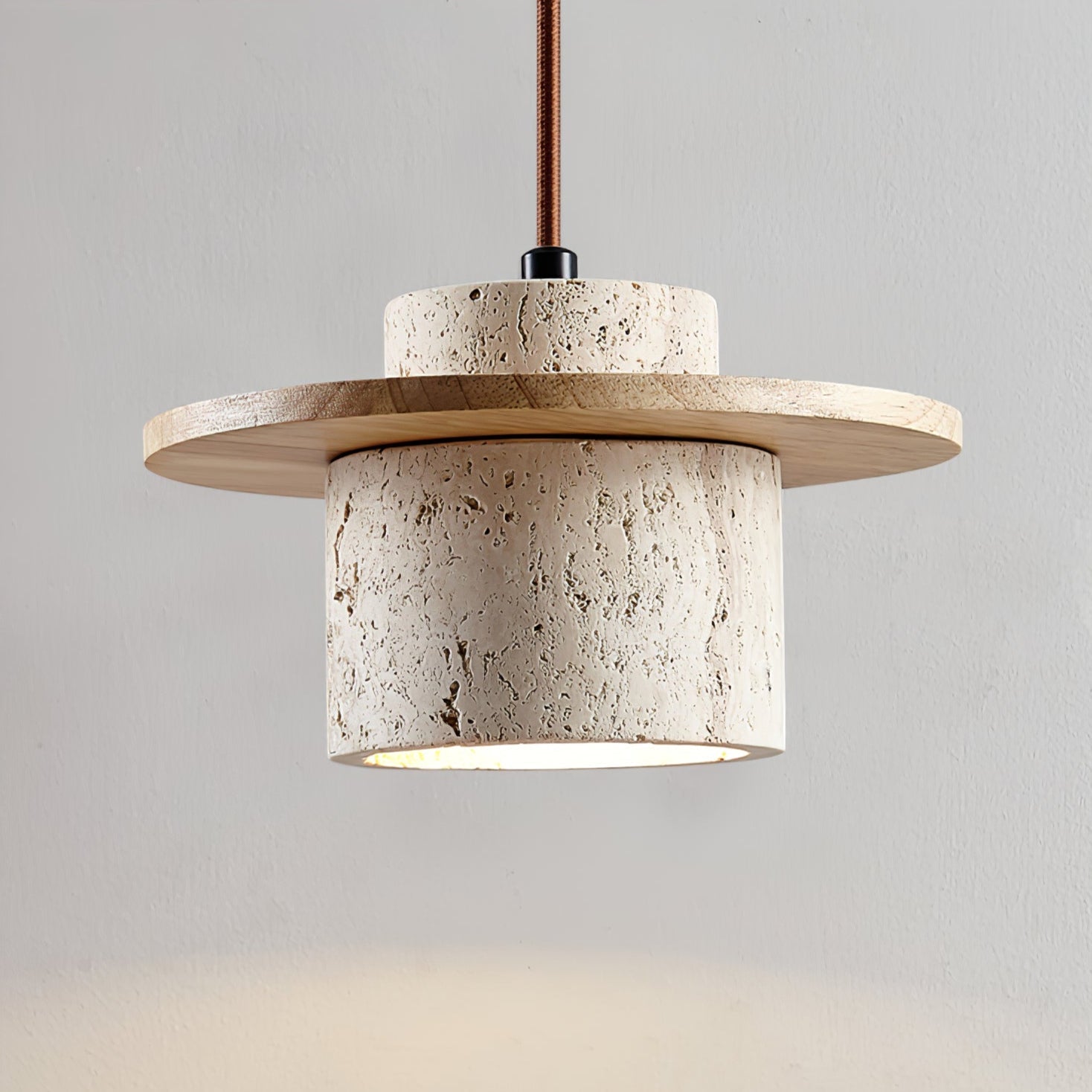 Valerelle Disc Cylinder Travertine Pendant Light