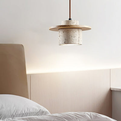 Valerelle Disc Cylinder Travertine Pendant Light