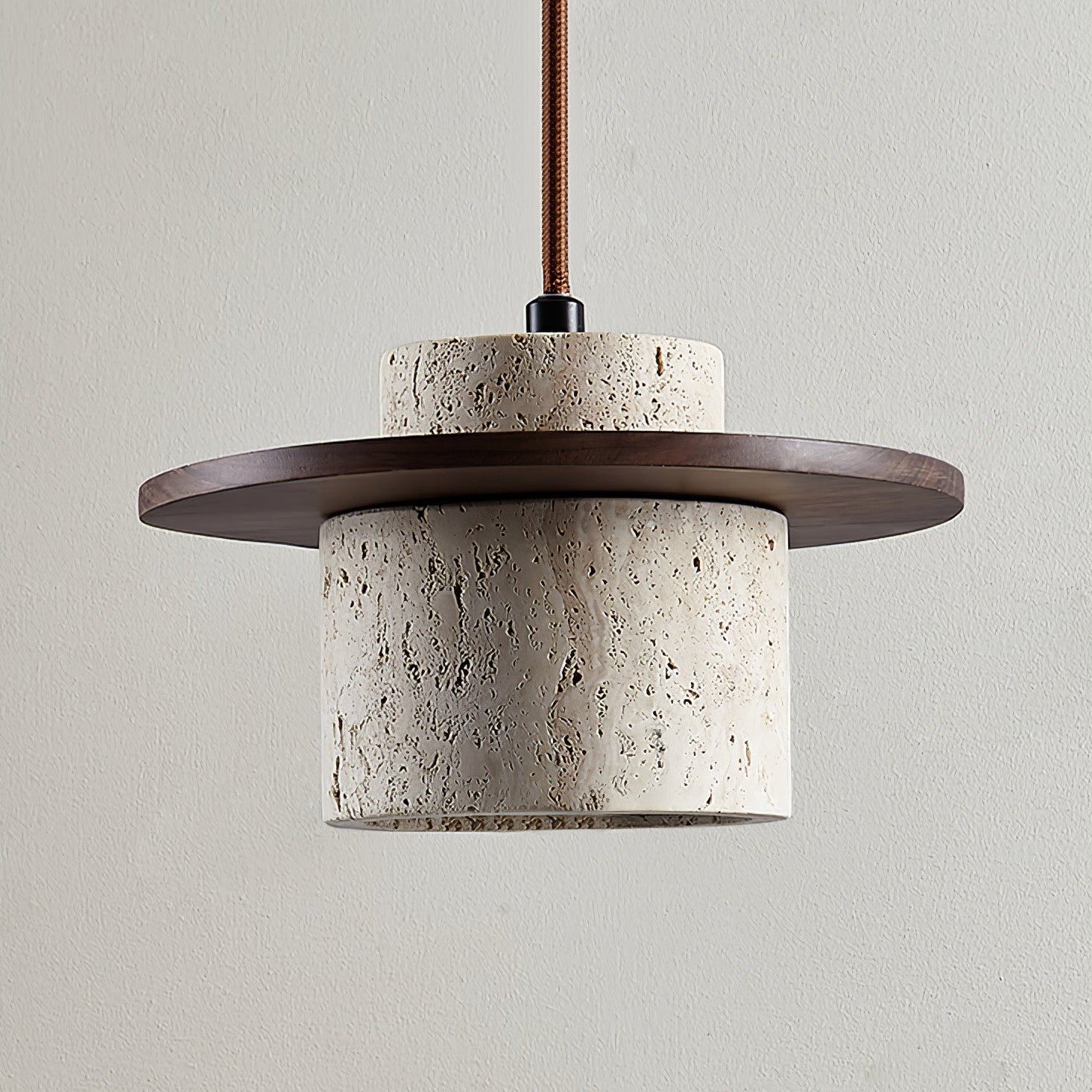 Valerelle Disc Cylinder Travertine Pendant Light
