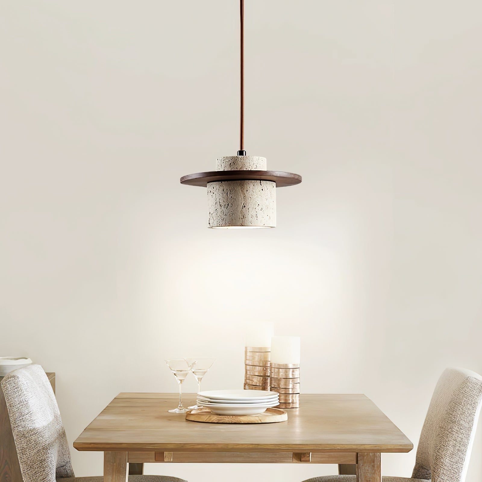 Valerelle Disc Cylinder Travertine Pendant Light