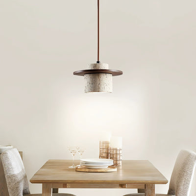 Valerelle Disc Cylinder Travertine Pendant Light
