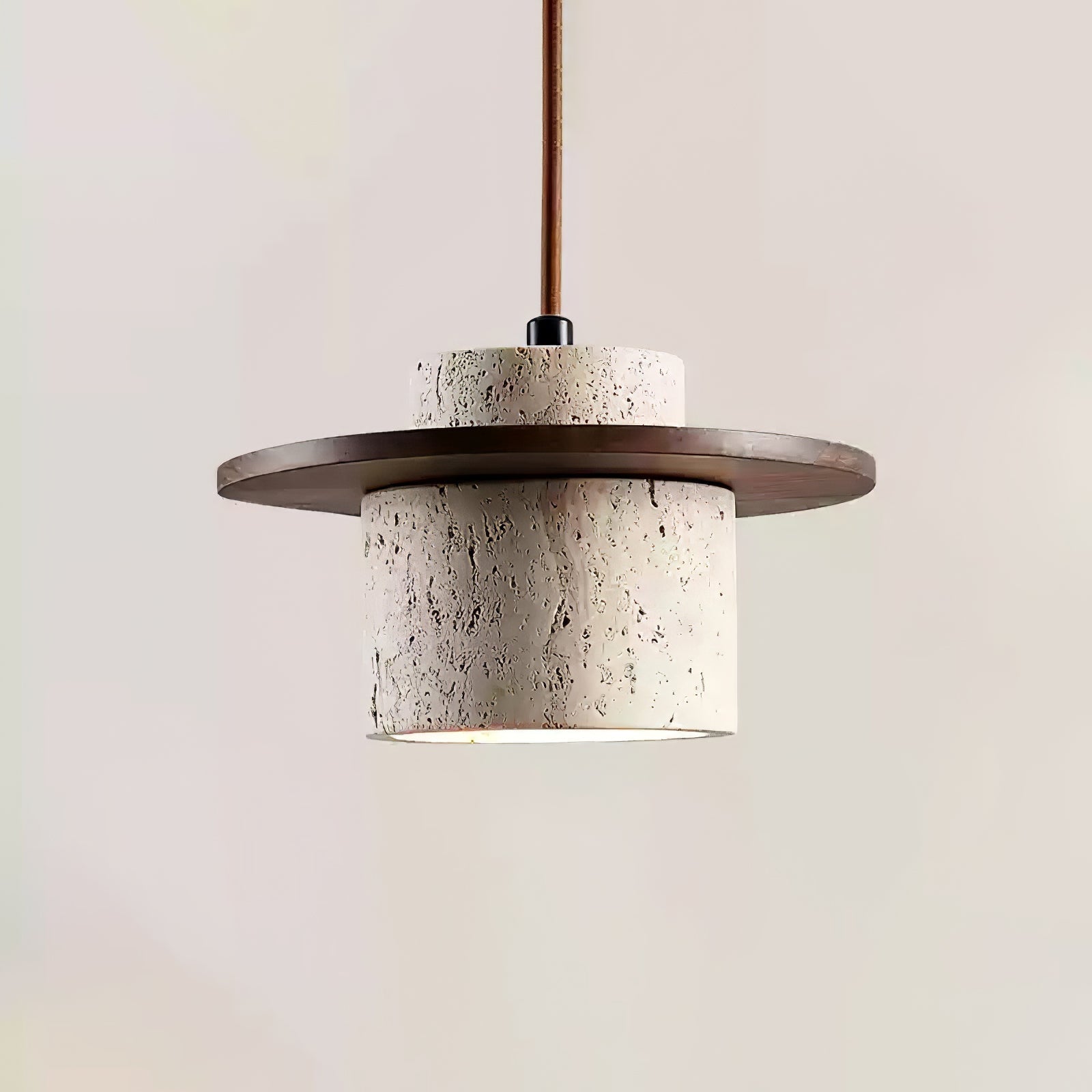 Valerelle Disc Cylinder Travertine Pendant Light