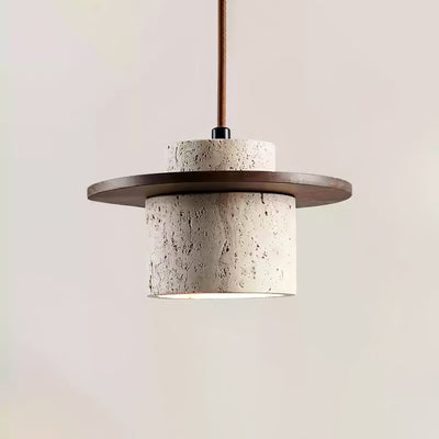 Valerelle Disc Cylinder Travertine Pendant Light