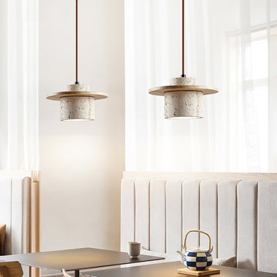 Valerelle Disc Cylinder Travertine Pendant Light