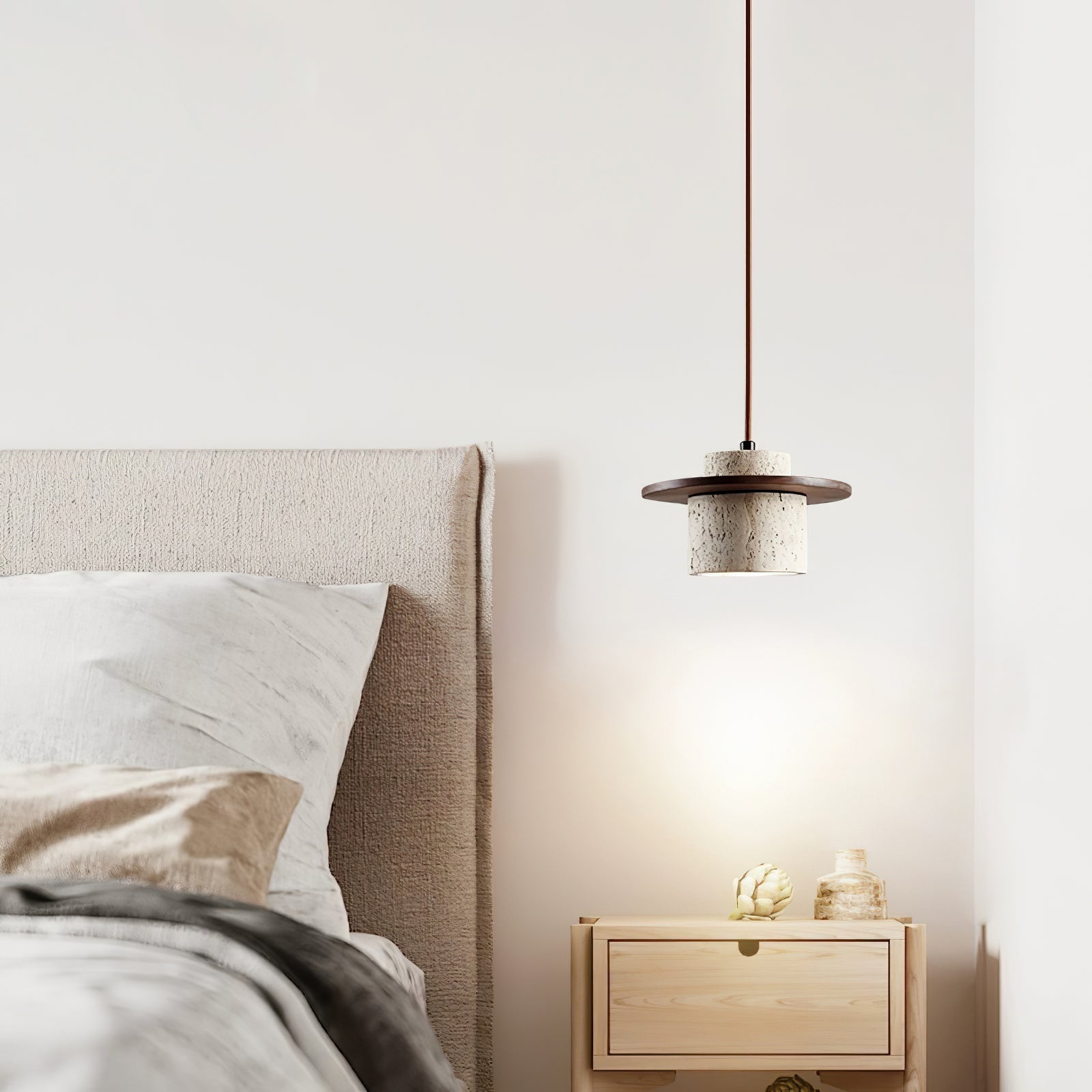 Valerelle Disc Cylinder Travertine Pendant Light