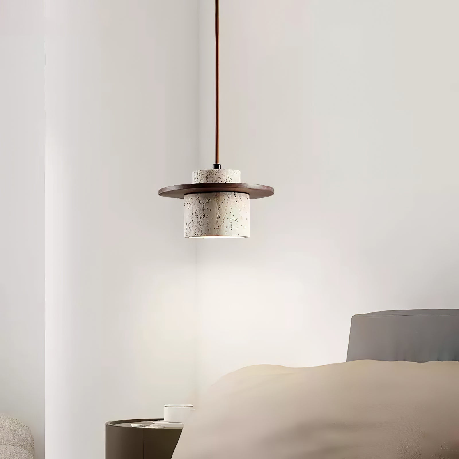 Valerelle Disc Cylinder Travertine Pendant Light