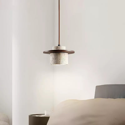Valerelle Disc Cylinder Travertine Pendant Light