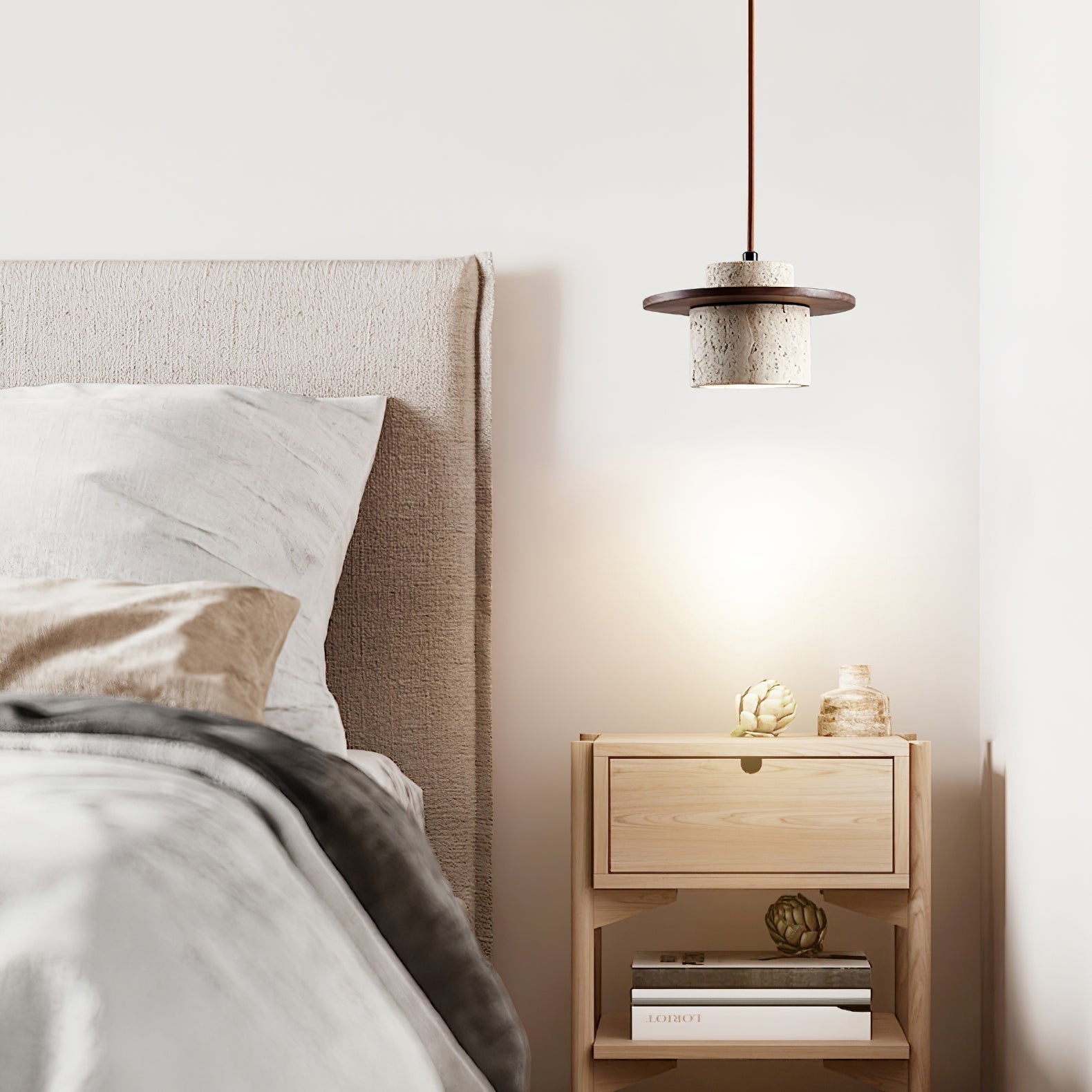 Valerelle Disc Cylinder Travertine Pendant Light