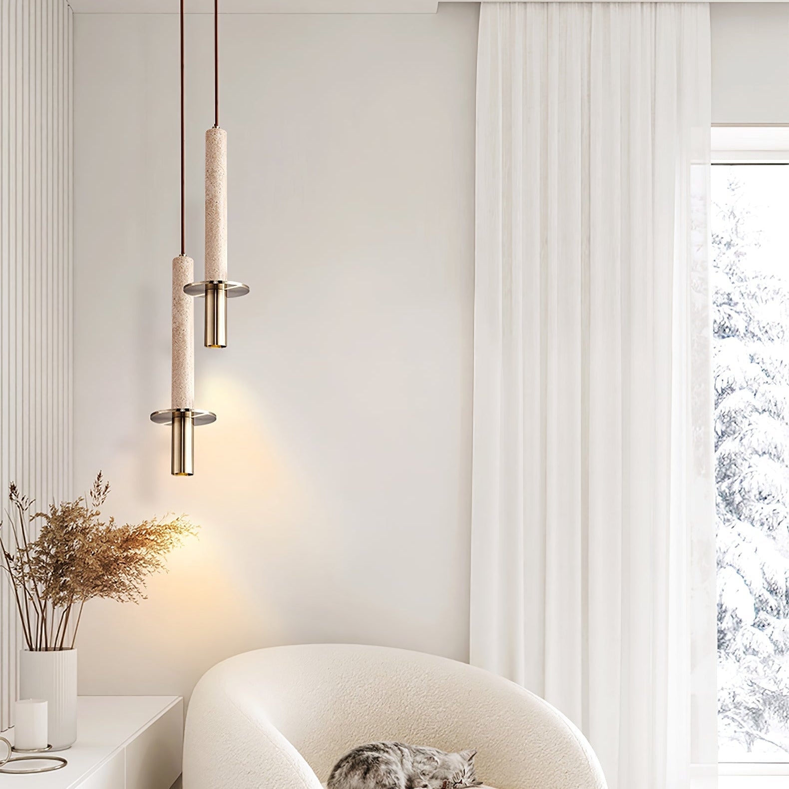 Avdoryra Dual Cylinder Travertine Pendant Light