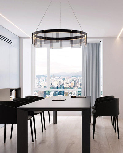 Eireriel Chandelier LED Ring Black Glass Modern