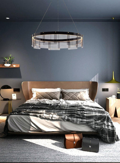 Eireriel Chandelier LED Ring Black Glass Modern