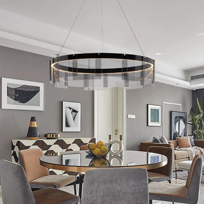 Eireriel Chandelier LED Ring Black Glass Modern