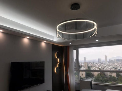 Eireriel Chandelier LED Ring Black Glass Modern