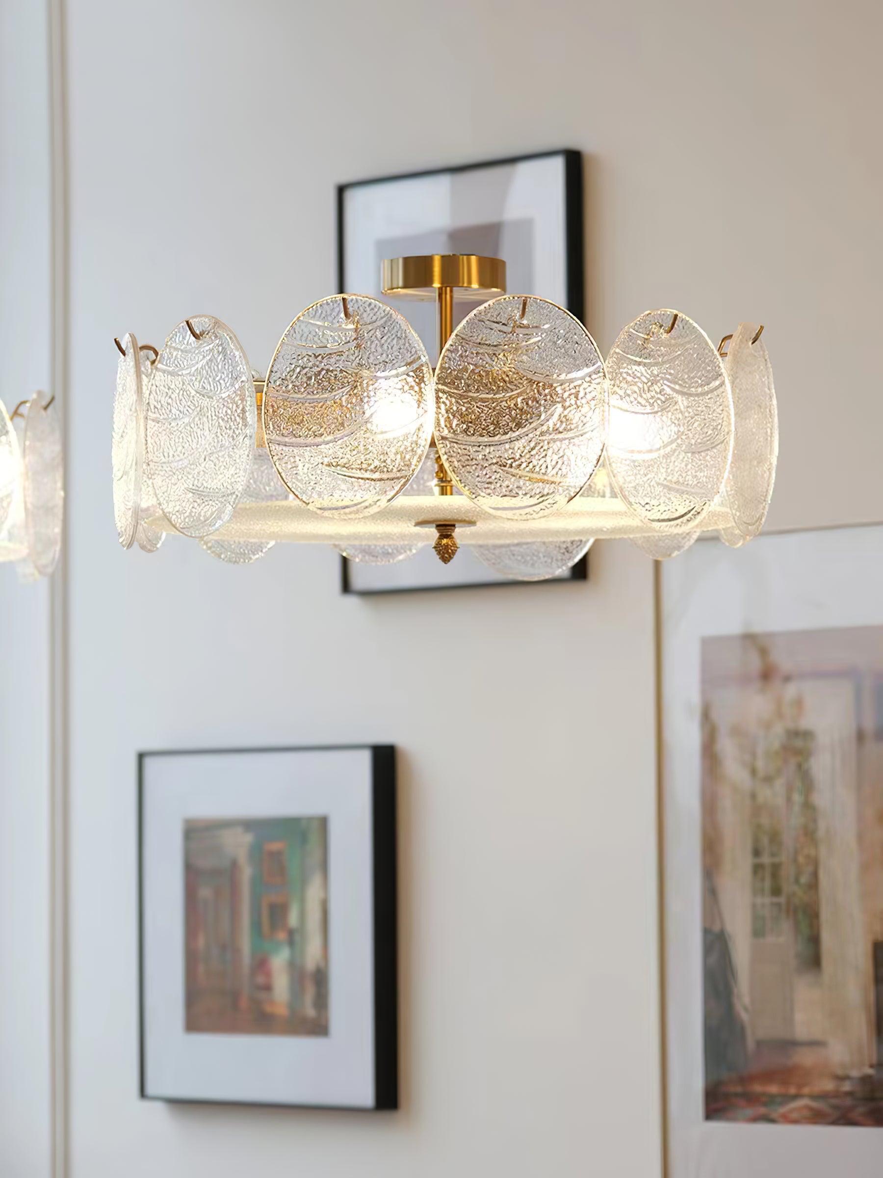 Velalaine Ceiling Lamp with Gold Finish and Ribbed Glass