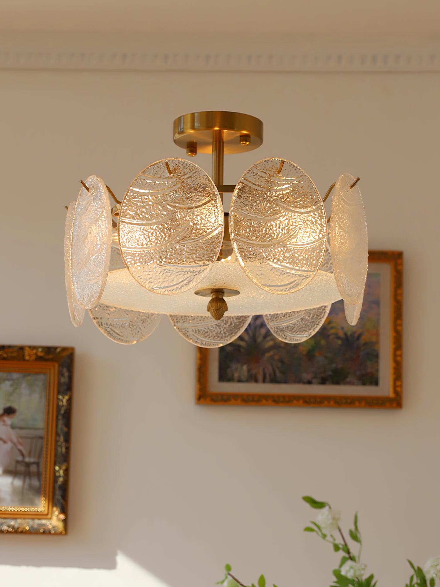 Velalaine Ceiling Lamp with Gold Finish and Ribbed Glass