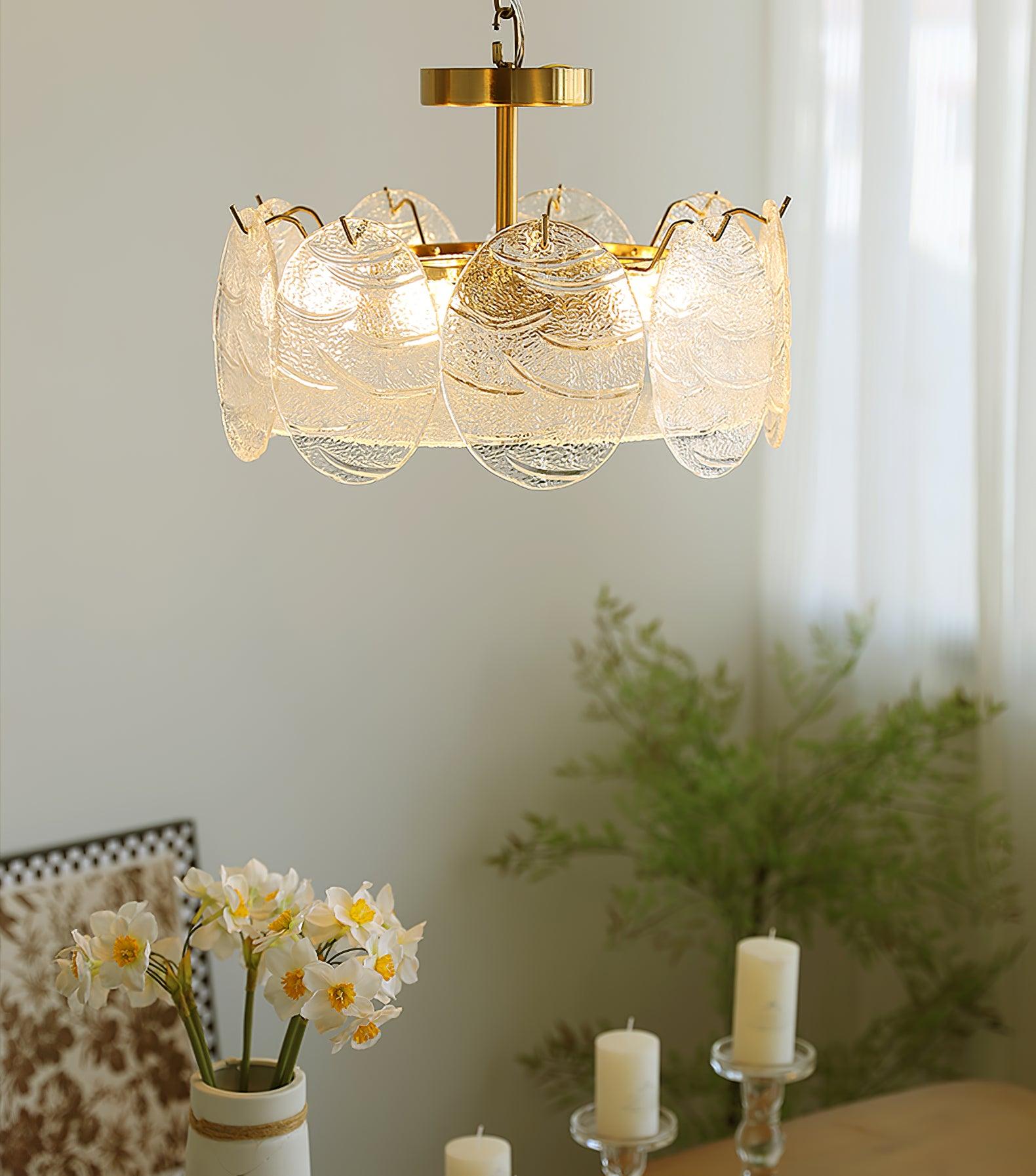 Velalaine Ceiling Lamp with Gold Finish and Ribbed Glass